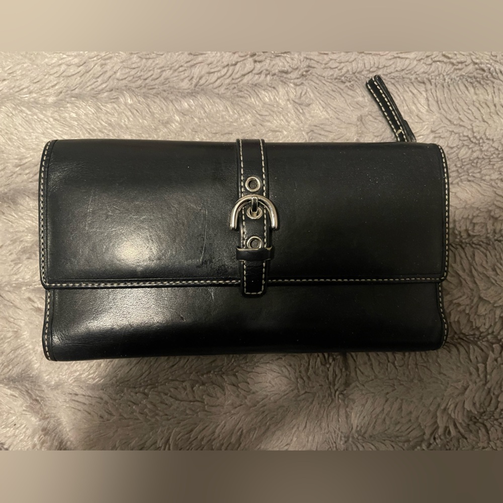 Coach Black Leather Wallet with Silver Buckle